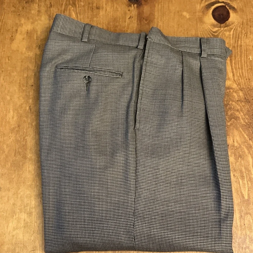 Hart Schaffner Marx Mens Dress‎ Pants 34R (36x29) Houndstooth Pleated 100% Wool